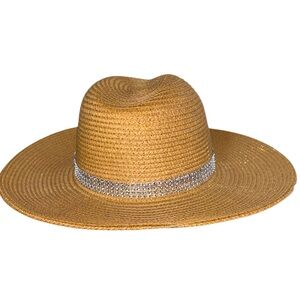 NWT Madd Hatter Elegant Tan Wide-Brim Hat with Silver Accent